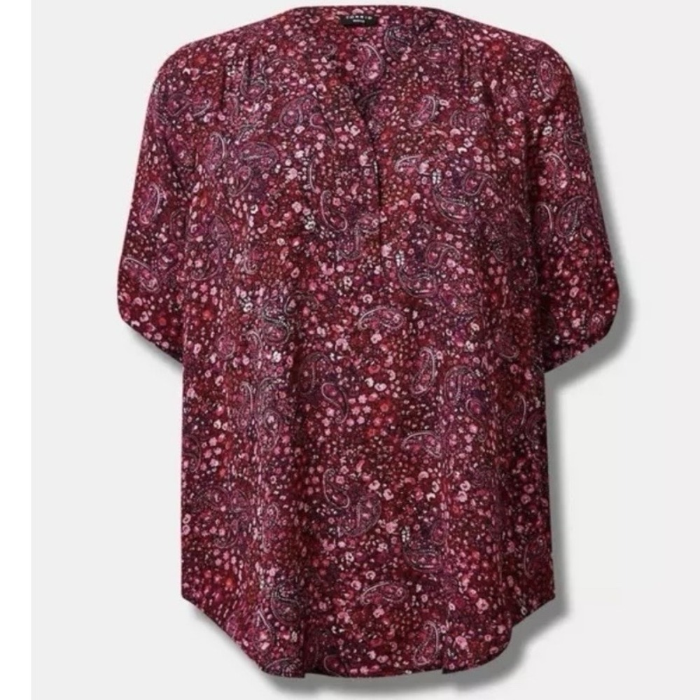 Torrid Harper Pink Floral Paisley Georgette 3/4 Sleeve Pullover Blouse Size 5X - Picture 5 of 12